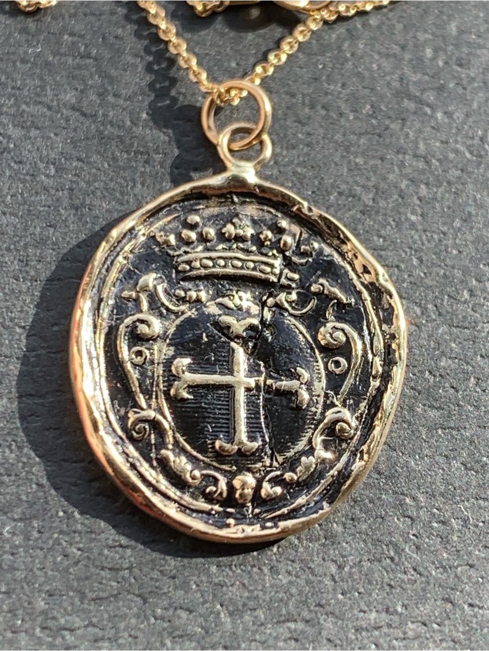 14k gold Pyrrha Cross Crest Pendant Necklace
